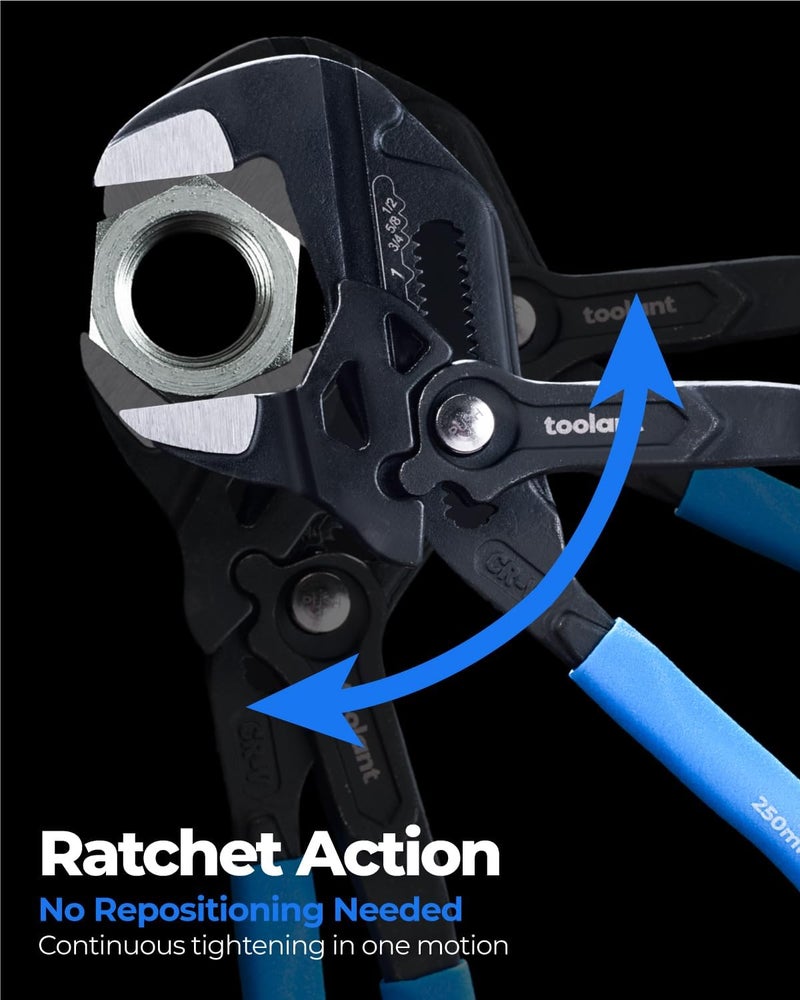 toolant 7-INCH Plier Wrench, CR-V Construction Adjustable Wrench With Pouch, Black Finish Smooth Jaw Pliers, Parallel Jaws with Comfortable Grips, Suitable for All Types of Nuts, Water Pipes, etc - Image 4